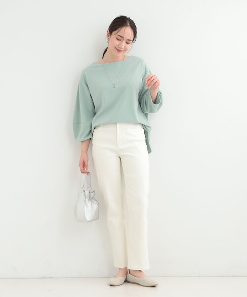 SHOO・LA・RUE(シューラルー)の「【2点セット/7分袖】ランタンスリーブで女性らしい インせず着られる ネックレス付きブラウス(シャツ/ブラウス・レディース・ブラック/ブラウン系/サックスブルー/オフホワイト・01/02/03/04)」の15枚目の写真