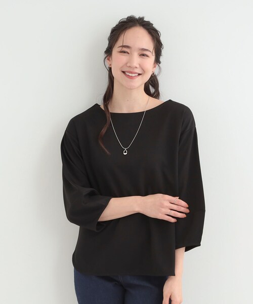 SHOO・LA・RUE(シューラルー)の「【2点セット/7分袖】ランタンスリーブで女性らしい インせず着られる ネックレス付きブラウス(シャツ/ブラウス・レディース・ブラック/ブラウン系/サックスブルー/オフホワイト・01/02/03/04)」の17枚目の写真
