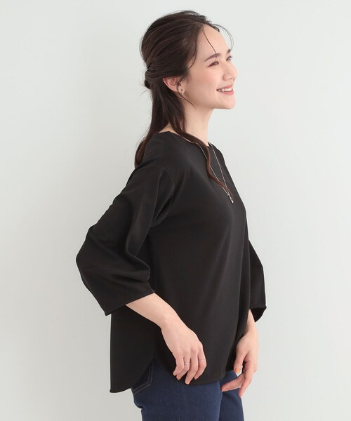 SHOO・LA・RUE(シューラルー)の「【2点セット/7分袖】ランタンスリーブで女性らしい インせず着られる ネックレス付きブラウス(シャツ/ブラウス・レディース・ブラック/ブラウン系/サックスブルー/オフホワイト・01/02/03/04)」の18枚目の写真