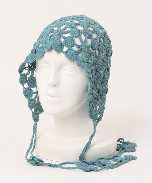 チャイハネ（チャイハネ）の「【チャイハネ】クロシェ編みバブーシュカキャップ（ニットキャップ/ビーニー・レディース・オレンジ/ホワイト/ブルー・FREE）」の8枚目の写真