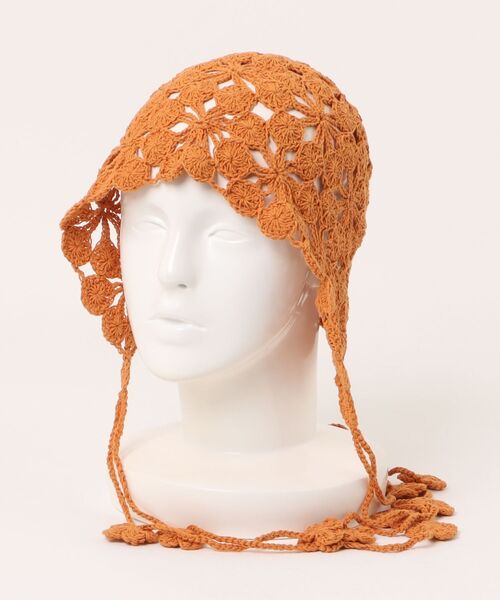 チャイハネ（チャイハネ）の「【チャイハネ】クロシェ編みバブーシュカキャップ（ニットキャップ/ビーニー・レディース・オレンジ/ホワイト/ブルー・FREE）」の9枚目の写真