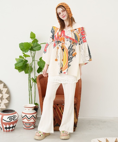 チャイハネ（チャイハネ）の「【チャイハネ】クロシェ編みバブーシュカキャップ（ニットキャップ/ビーニー・レディース・オレンジ/ホワイト/ブルー・FREE）」の13枚目の写真