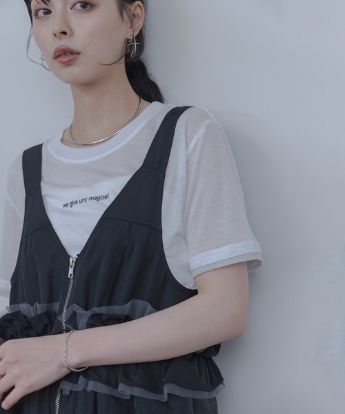 Eimee Law(エイミーロウ)の「ロゴプリントコンパクトシアーTシャツ(Tシャツ/カットソー・レディース・サックスブルー/ブラック/オフホワイト/ライトグレー・FREE)」の2枚目の写真