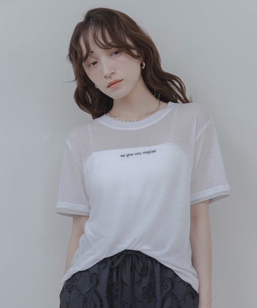 Eimee Law(エイミーロウ)の「ロゴプリントコンパクトシアーTシャツ(Tシャツ/カットソー・レディース・サックスブルー/ブラック/オフホワイト/ライトグレー・FREE)」の13枚目の写真