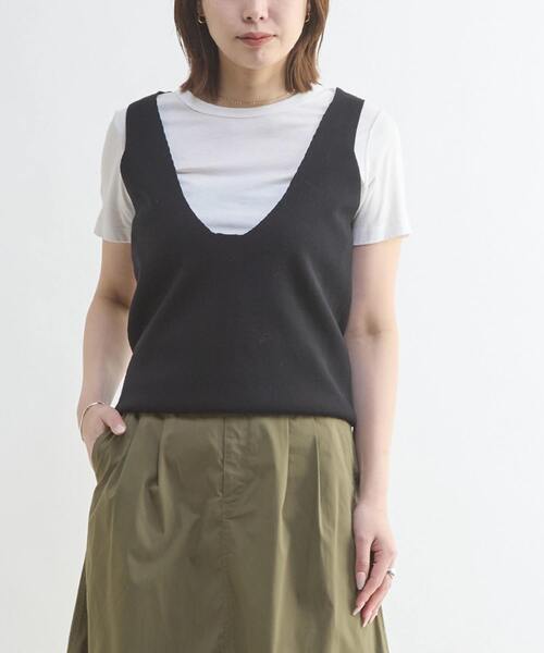 CONVERSE TOKYO（コンバーストウキョウ）の「BACK OPEN KNIT TOP（ベスト・レディース・ブラウン/ブラック/杢グレー・FREE）」の2枚目の写真