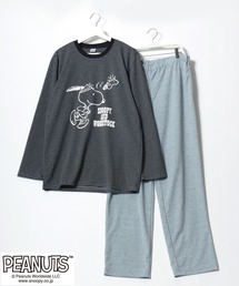 SNOOPY（スヌーピー）の「PEANUTS SNOOPY（ピーナッツ）スヌーピー プリント メンズルームウェア ボーダー上下セット ミニ裏毛スウェット（ルームウェア/パジャマ）」