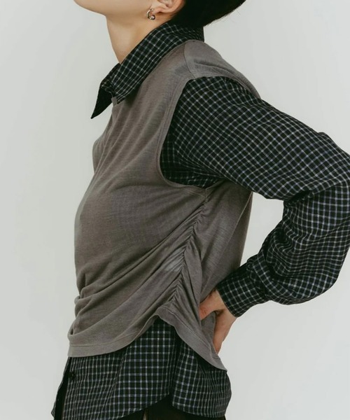 Knuth Marf（クヌースマーフ）の「2-piece layered compact shirt/bluecharcoal（Tシャツ/カットソー・レディース・ネイビー/ブルー・FREE）」の9枚目の写真