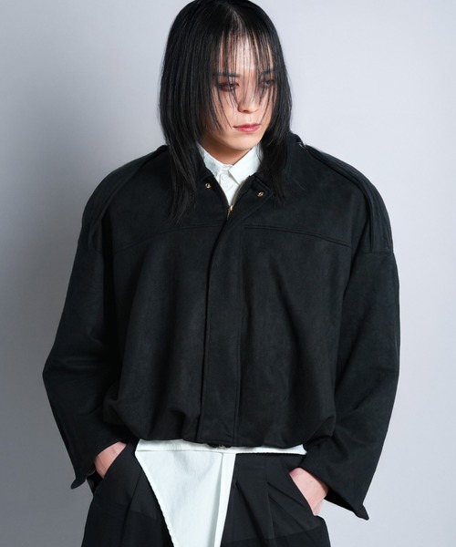 Suede touch cropped balloon jacket /スエード タッチ クロップド