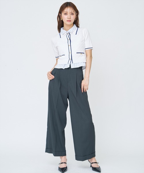 AND COUTURE(アンドクチュール)の「配色シャツ襟ペプラムニットプルオーバー(ニット/セーター・レディース・ネイビー/オフホワイト/ライトグレー/ピンク・FREE)」の6枚目の写真