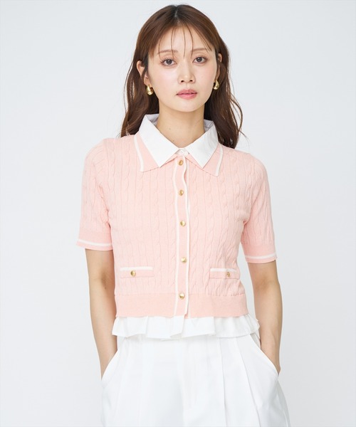 AND COUTURE(アンドクチュール)の「配色シャツ襟ペプラムニットプルオーバー(ニット/セーター・レディース・ネイビー/オフホワイト/ライトグレー/ピンク・FREE)」の11枚目の写真