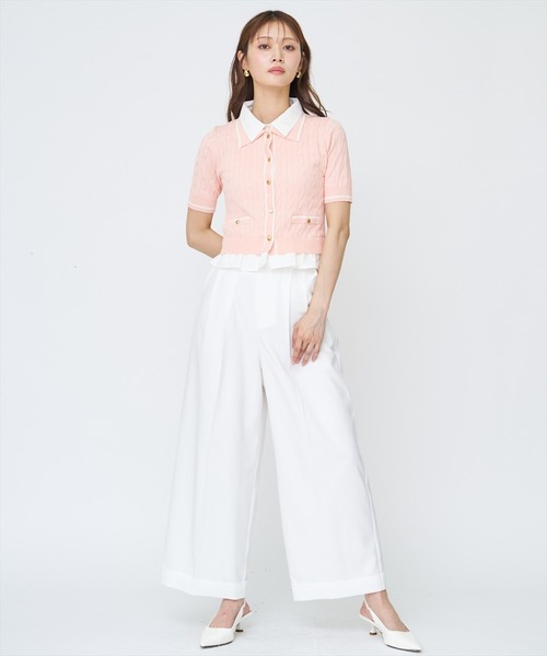 AND COUTURE(アンドクチュール)の「配色シャツ襟ペプラムニットプルオーバー(ニット/セーター・レディース・ネイビー/オフホワイト/ライトグレー/ピンク・FREE)」の12枚目の写真