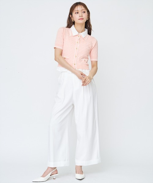 AND COUTURE(アンドクチュール)の「配色シャツ襟ペプラムニットプルオーバー(ニット/セーター・レディース・ネイビー/オフホワイト/ライトグレー/ピンク・FREE)」の22枚目の写真
