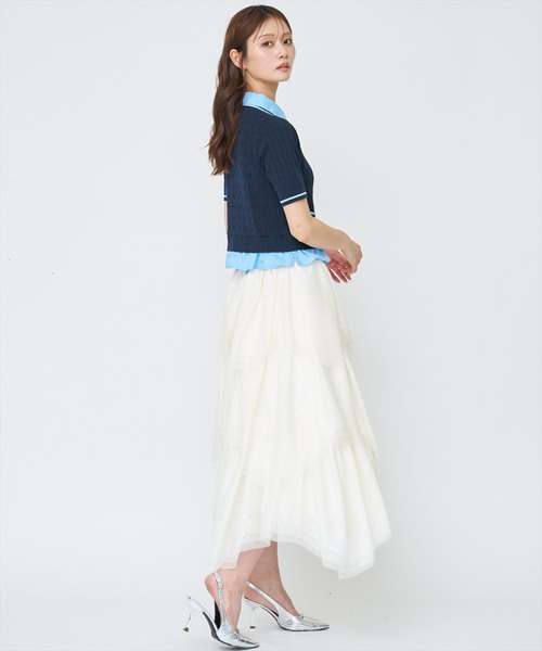 AND COUTURE(アンドクチュール)の「配色シャツ襟ペプラムニットプルオーバー(ニット/セーター・レディース・ネイビー/オフホワイト/ライトグレー/ピンク・FREE)」の10枚目の写真
