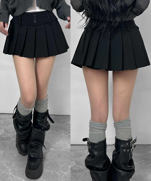 FOLLOWIN(フォロウィン)の「ウエストボタンプリーツスカート(スカート・レディース・グレー/ホワイト/ブラック・SMALL/LARGE/MEDIUM)」の3枚目の写真