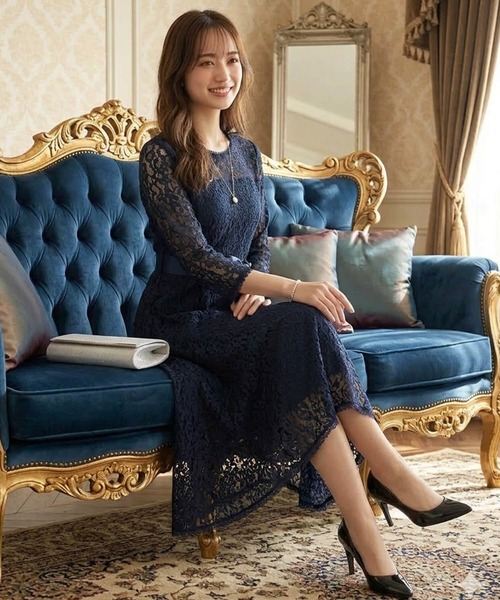 Cinderella(シンデレラ)の「ドレス パーティードレス ワンピース ロングワンピース パーティードレス ドレス ロングドレス 結婚式 オケージョンドレス フォーマル フィッシュテール レース リボン お呼ばれ 謝恩会 披露宴 発表会 二次会 成人式 同窓会 食事会 きれいめ 上品 かわいい おしゃれ 大人 ゆったり 大きいサイズ 20代 30代 40代 アシンメトリー ブラック 黒 グリーン 緑 ネイビー 紺(ドレス・レディース・ブラック/ネイビー/グリーン・X-LARGE/SMALL/FREE/XX-LARGE/LARGE)」の3枚目の写真
