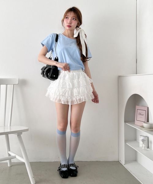 Loueme(ルエム)の「リボンフリルレイヤードミニスカート(スカート・レディース・ホワイト/ブラック・FREE)」の12枚目の写真
