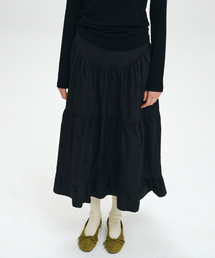 EMBROIDERED SHIRRED TIERED MAXI SKIRT / BLACK
