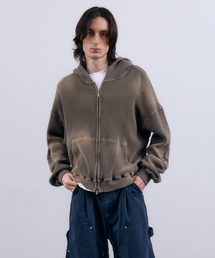 NUAKLE（ヌアクル）の「(m) ワッフルフェードジップアップフードパーカー_カーキ（パーカー）」