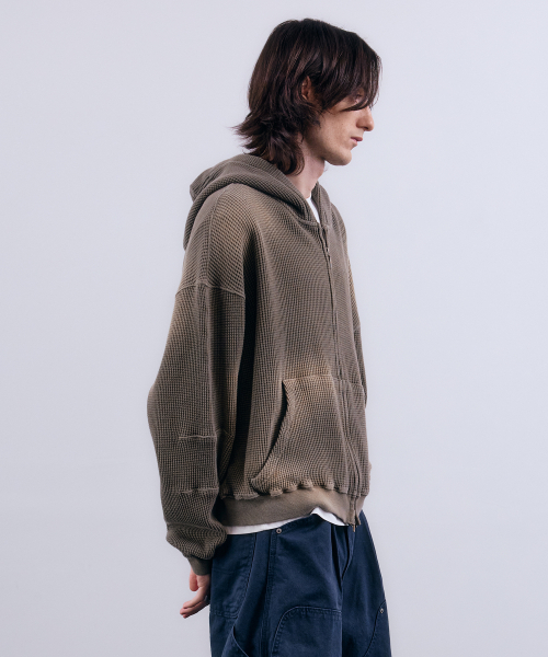 NUAKLE(ヌアクル)の「(m) ワッフルフェードジップアップフードパーカー_カーキ(パーカー・メンズ・その他・1/2)」の2枚目の写真