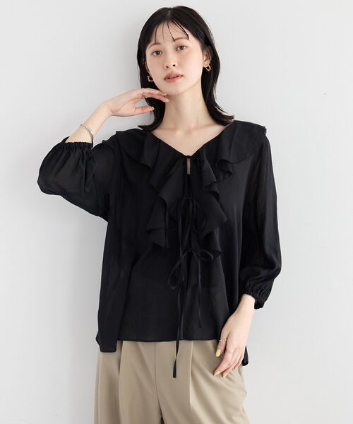 YECCA VECCA(イェッカヴェッカ)の「ラッフルリボンシアーブラウス(シャツ/ブラウス・レディース・ブラック/イエロー/オフホワイト・FREE)」の21枚目の写真