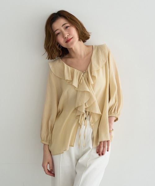 YECCA VECCA(イェッカヴェッカ)の「ラッフルリボンシアーブラウス(シャツ/ブラウス・レディース・ブラック/イエロー/オフホワイト・FREE)」の3枚目の写真