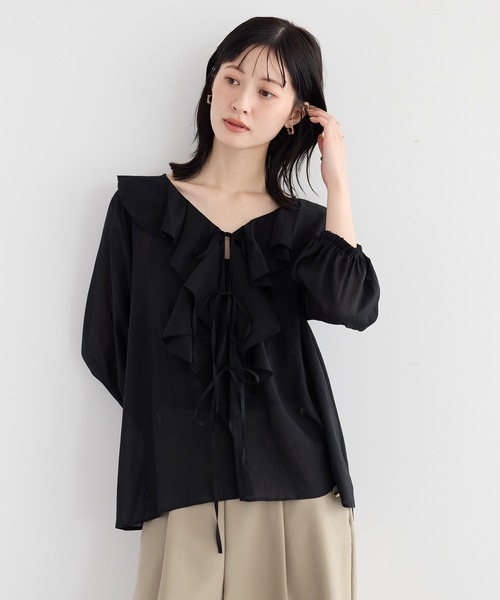 YECCA VECCA(イェッカヴェッカ)の「ラッフルリボンシアーブラウス(シャツ/ブラウス・レディース・ブラック/イエロー/オフホワイト・FREE)」の2枚目の写真