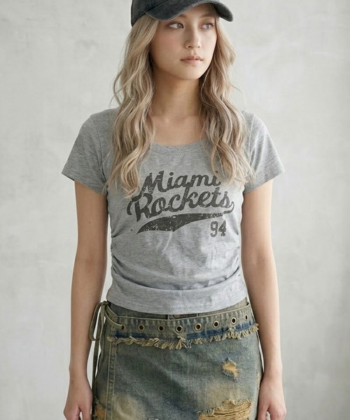 non-hedge（ノンヘッジ）の「サイドドロストロゴTシャツ（Tシャツ/カットソー・レディース・ネイビー/ワインレッド/グレー/オフホワイト・FREE）」の19枚目の写真