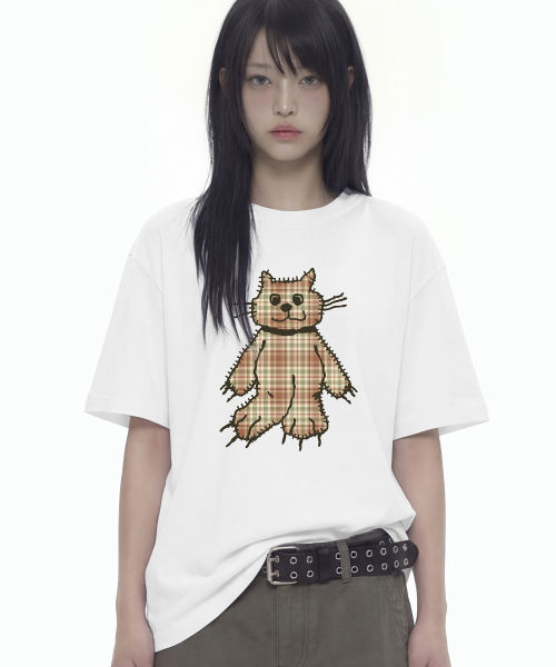 GRAVER（グレーバー）の「[ユニセックス]チェックキャットTシャツ_4カラー（Tシャツ/カットソー・レディース・ホワイト/ライトグレー/ブラック/ネイビー・SMALL/MEDIUM/LARGE）」の5枚目の写真