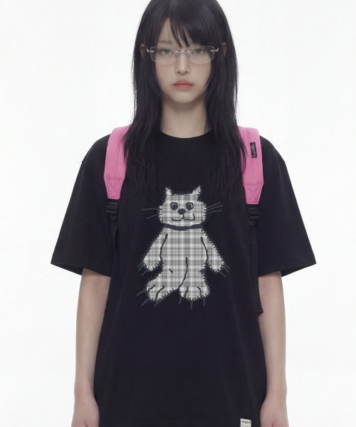 GRAVER（グレーバー）の「[ユニセックス]チェックキャットTシャツ_4カラー（Tシャツ/カットソー・レディース・ホワイト/ライトグレー/ブラック/ネイビー・SMALL/MEDIUM/LARGE）」の6枚目の写真