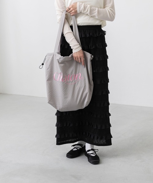 welleg(ウェレッグ)の「巾着 ロゴ刺繍 トートバッグ(トートバッグ・レディース・グリーン/パープル/ブラック/アイボリー/グレー・フリー)」の18枚目の写真
