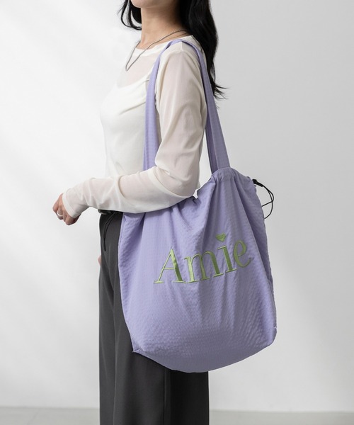 welleg(ウェレッグ)の「巾着 ロゴ刺繍 トートバッグ(トートバッグ・レディース・グリーン/パープル/ブラック/アイボリー/グレー・フリー)」の13枚目の写真
