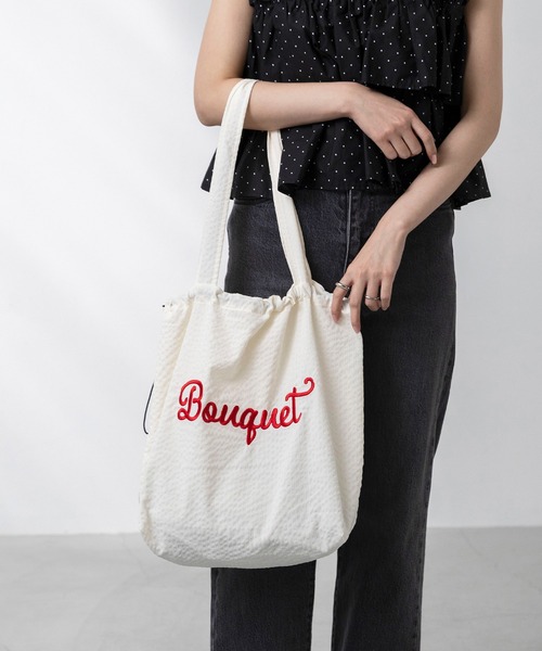 welleg(ウェレッグ)の「巾着 ロゴ刺繍 トートバッグ(トートバッグ・レディース・グリーン/パープル/ブラック/アイボリー/グレー・フリー)」の11枚目の写真