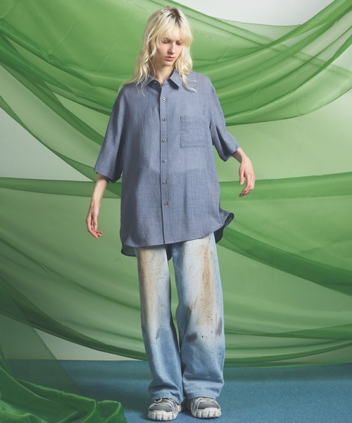 MAISON SPECIAL(メゾンスペシャル)の「《UNISEX》Triacetate Prime-Over Short Sleeve Shirt/トリアセテートプライムオーバーショートスリーブシャツ【MAISON SPECIAL/メゾンスペシャル】(シャツ/ブラウス・メンズ・チャコールグレー/ブルー/ブラック/グレイッシュベージュ・0/1/2)」の5枚目の写真