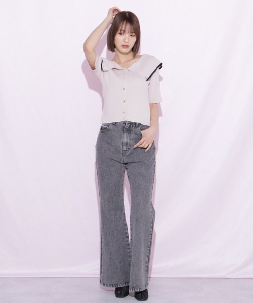JILL by JILL STUART(ジルバイジルスチュアート)の「ピコレースセミフレアデニムパンツ(デニムパンツ・レディース・ブルー/グレー・MEDIUM/SMALL)」の6枚目の写真