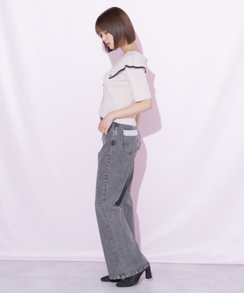 JILL by JILL STUART(ジルバイジルスチュアート)の「ピコレースセミフレアデニムパンツ(デニムパンツ・レディース・ブルー/グレー・MEDIUM/SMALL)」の4枚目の写真