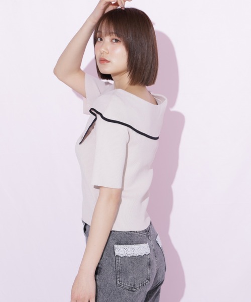 JILL by JILL STUART(ジルバイジルスチュアート)の「ピコレースセミフレアデニムパンツ(デニムパンツ・レディース・ブルー/グレー・MEDIUM/SMALL)」の5枚目の写真