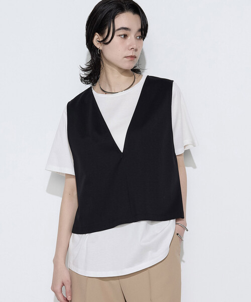 COMME CA(コムサ)の「スーピマコットンポンチセットTシャツ(Tシャツ/カットソー・レディース・チャコール/ブラック・11号/9号)」の1枚目の写真