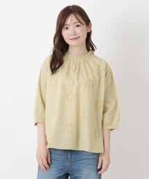 サークルドット刺繍 6分袖ブラウス