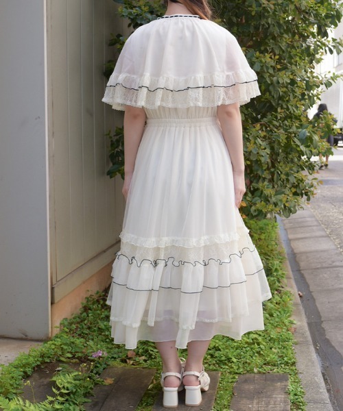 axes femme(アクシーズファム)の「フリルメローケープワンピース(ワンピース・レディース・キナリ/ネイビー/ピンク・MEDIUM)」の6枚目の写真