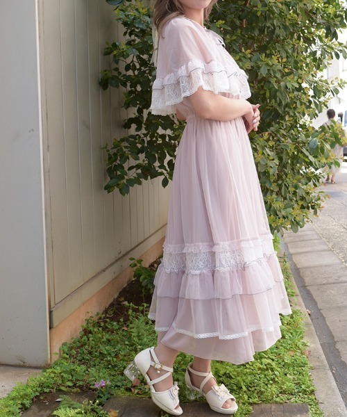 axes femme(アクシーズファム)の「フリルメローケープワンピース(ワンピース・レディース・キナリ/ネイビー/ピンク・MEDIUM)」の7枚目の写真
