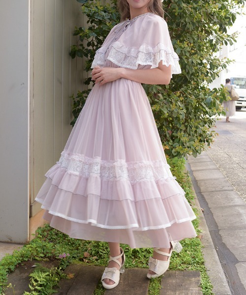 axes femme(アクシーズファム)の「フリルメローケープワンピース(ワンピース・レディース・キナリ/ネイビー/ピンク・MEDIUM)」の8枚目の写真