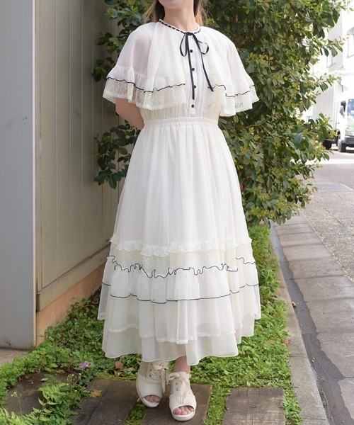 axes femme(アクシーズファム)の「フリルメローケープワンピース(ワンピース・レディース・キナリ/ネイビー/ピンク・MEDIUM)」の11枚目の写真