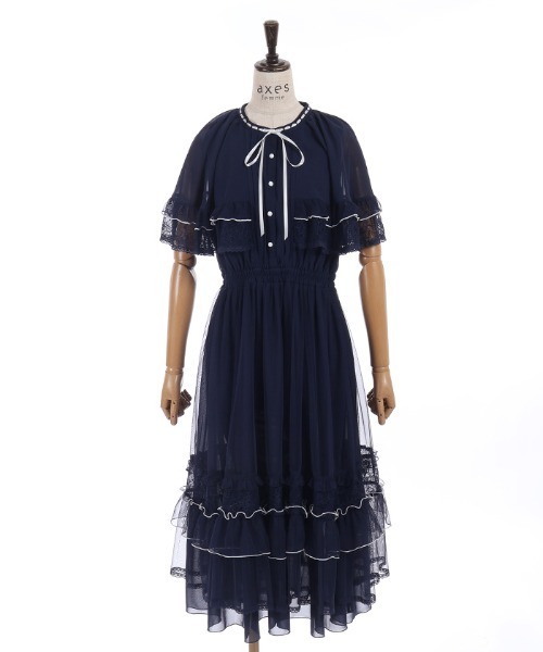 axes femme(アクシーズファム)の「フリルメローケープワンピース(ワンピース・レディース・キナリ/ネイビー/ピンク・MEDIUM)」の18枚目の写真