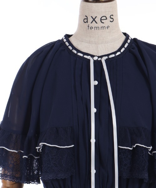 axes femme(アクシーズファム)の「フリルメローケープワンピース(ワンピース・レディース・キナリ/ネイビー/ピンク・MEDIUM)」の21枚目の写真
