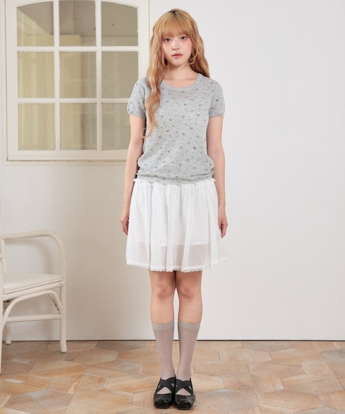 LiLIN(リリン)の「小花柄 リブ 切り替え 半袖 ニット トップス(ニット/セーター・レディース・ブルー/アイボリー/グレー/ピンク・FREE)」の14枚目の写真