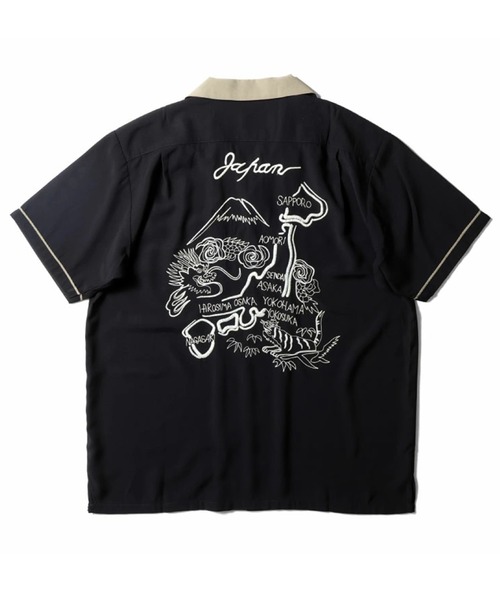 HOUSTON（ヒューストン）の「［HOUSTON ヒューストン］DRAGON MAP EMB RAYON SOUVENIR S/S SHIRT 龍 地図 和柄 ステッチ刺繍 レーヨン オープンカラーシャツ / スーベニアシャツ / スカシャツ / 開襟シャツ（シャツ/ブラウス・メンズ・ピンク系/ブラック系/ミント/ブラック/オリーブ/オリーブ系・M/L/XL）」の2枚目の写真