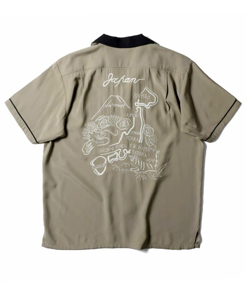 HOUSTON（ヒューストン）の「［HOUSTON ヒューストン］DRAGON MAP EMB RAYON SOUVENIR S/S SHIRT 龍 地図 和柄 ステッチ刺繍 レーヨン オープンカラーシャツ / スーベニアシャツ / スカシャツ / 開襟シャツ（シャツ/ブラウス・メンズ・ピンク系/ブラック系/ミント/ブラック/オリーブ/オリーブ系・M/L/XL）」の5枚目の写真