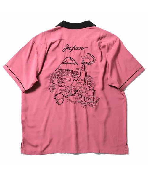 HOUSTON（ヒューストン）の「［HOUSTON ヒューストン］DRAGON MAP EMB RAYON SOUVENIR S/S SHIRT 龍 地図 和柄 ステッチ刺繍 レーヨン オープンカラーシャツ / スーベニアシャツ / スカシャツ / 開襟シャツ（シャツ/ブラウス・メンズ・ピンク系/ブラック系/ミント/ブラック/オリーブ/オリーブ系・M/L/XL）」の6枚目の写真