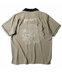 ［HOUSTON ヒューストン］DRAGON MAP EMB RAYON SOUVENIR S/S SHIRT 龍 地図 和柄 ステッチ刺繍 レーヨン オープンカラーシャツ / スーベニアシャツ / スカシャツ / 開襟シャツ