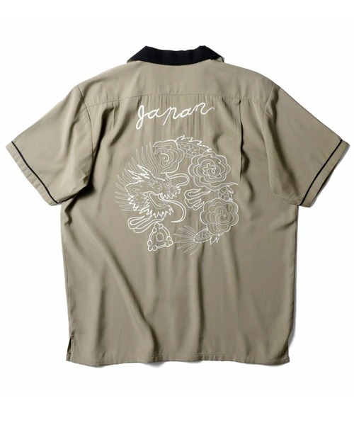 HOUSTON（ヒューストン）の「［HOUSTON ヒューストン］DRAGON MAP EMB RAYON SOUVENIR S/S SHIRT 龍 地図 和柄 ステッチ刺繍 レーヨン オープンカラーシャツ / スーベニアシャツ / スカシャツ / 開襟シャツ（シャツ/ブラウス・メンズ・ピンク系/ブラック系/ミント/ブラック/オリーブ/オリーブ系・M/L/XL）」の3枚目の写真
